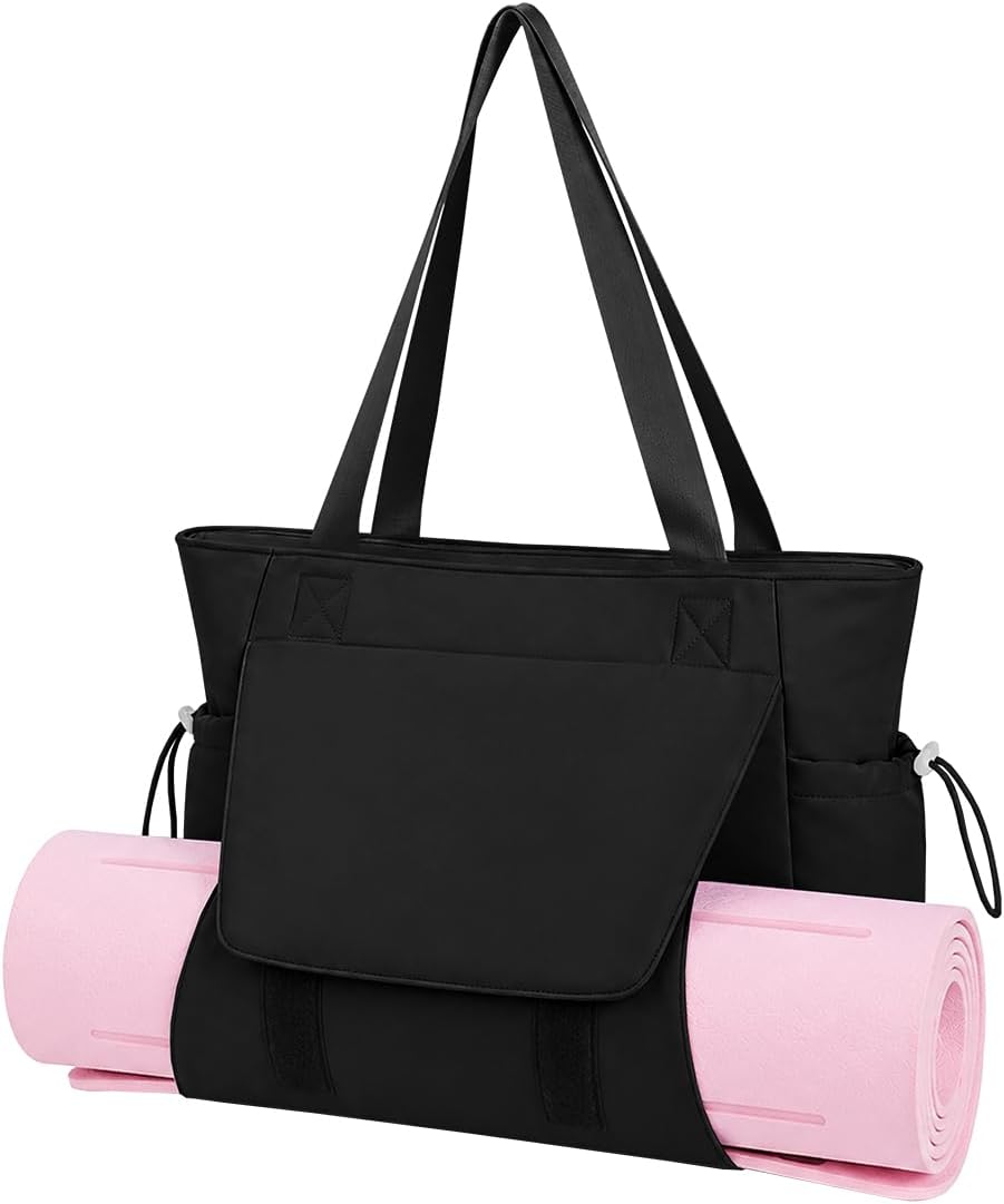 sportsnew 2Pcs Set, Insulated Water Bottle Carrier & Deep Black Yoga Mat Bag, Crossbody & Gym Storage Bag