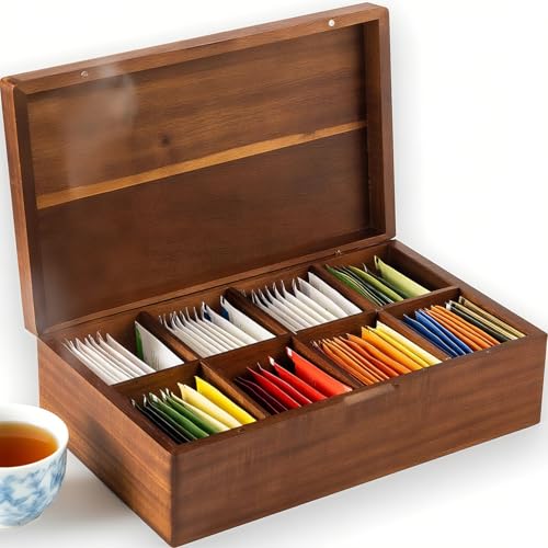 Funito Wooden tea Bag Organizers Tea packet Storage Boxes Tea Caddy forBags Chest Teabag Holder Containers