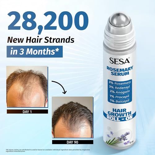 Image of SESA Rosemary Hair Growth Serum Roll-On - 10 Ml | With 3% Rosemary, 3% Redensyl, 2% Anagain, 1% Procapil & 1% Baicapil | For Hair Fall Control & Hair Density | Precision Roll - on for Targeted Scalp Application | Lightweight & Non-Sticky | For Men & Women