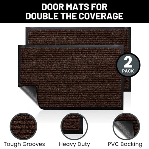 Image of Sierra Concepts Polypropylene Front Door Rectangular Mat Welcome Floor Mats - Entryway Indoor Outdoor Entrance Doormat,Patio,Porch,Muddy Shoe,Inside Outside Low Profile,30X17 Inches,2-Pack Dark Brown