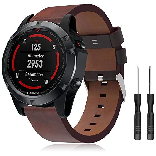 Junboer Leather Band Compatible with Fenix 5X/6X Pro Band, 26mm Quick Fit Premium