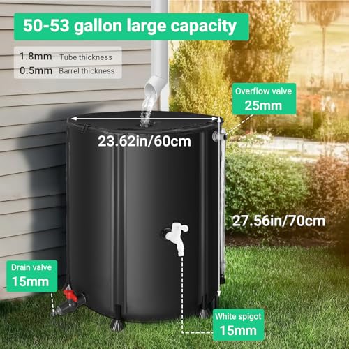 FAMIROSA 50 Gallon / 200L Collapsible Rain Barrel, Foldable PVC Rain Barrels to Collect Rainwater from Gutter, Portable Water Storage Tank Container with Hose Spigot, Water Catcher Collector Black - Thumbnail 7