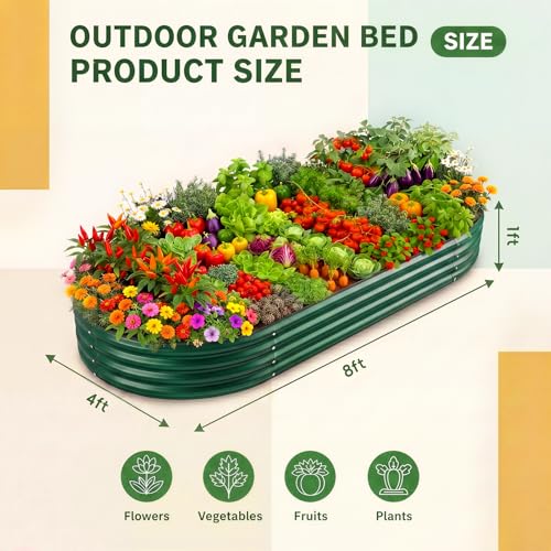 Image of Land Guard 2Pcs 8ft Galvanized Steel Raised Garden Bed, 8 x 4 x 1 ft Large Metal Raised Planter Beds, Raised Garden Bed for Vegetables, Green