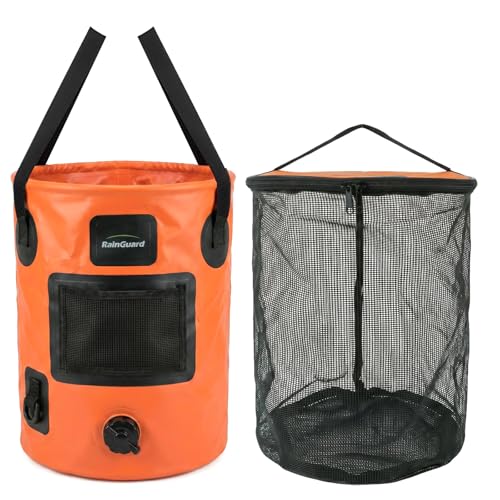 Seau pliable de 25 L portable avec sac en maille pour pêche et nettoyage