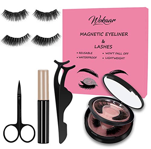 Magnetic Eyelashes with Magnetic Eyeliner,5 Magnets Reusable False Eyelashes Set,Dramatic Look Fluffy False Lashes Kit for Eyelashes Extensions,2 Pairs of 2 Different Styles Fake Eyelashes