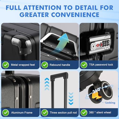 Zipperless Luggage - 20 Inch Airline Approved Carry On 22x14x9 in, 9H Scratch-Proof Hard shell PC with Aluminum Frame for Business travel Black3