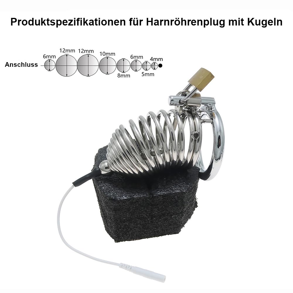 Elektro Shock Keuschheitskäfig Penisplug Metall Analplug Set BDSM Elektrische Stimulation Anal Dilatator Butt Plug Peniskäfig Bondage E-stim Extrem Sex Spielzeug für Männer (Ring:50mm/Plug:L)