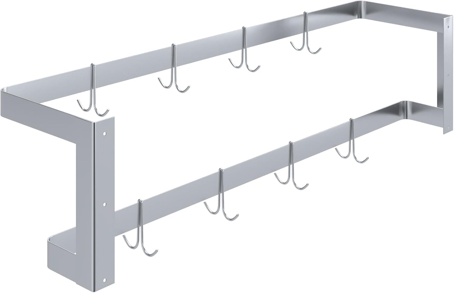 AmGood 48 in. Wall-Mounted Stainless Steel Double-Line Pot Rack. Includes 8 double pring hooks