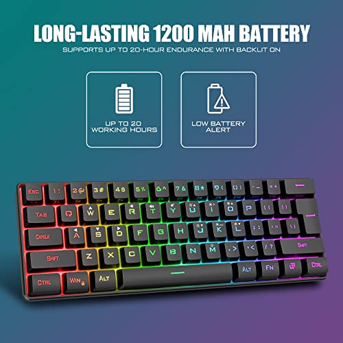 Redthunder 60% Wireless Gaming Keyboard, Rgb Backlit Ultra Compact Mini Keyboard, Ergonomic Waterproof Mechanical Feeling Keyboard For Pc, Mac, Ps4, Xbox One Gamer #TOP4