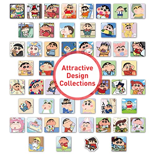 Image of Rousrie - 50 Pieces Vinyl Waterproof Wall Stickers for Kids Random Size, (Shinchan), Multicolor, Self-Adhesive