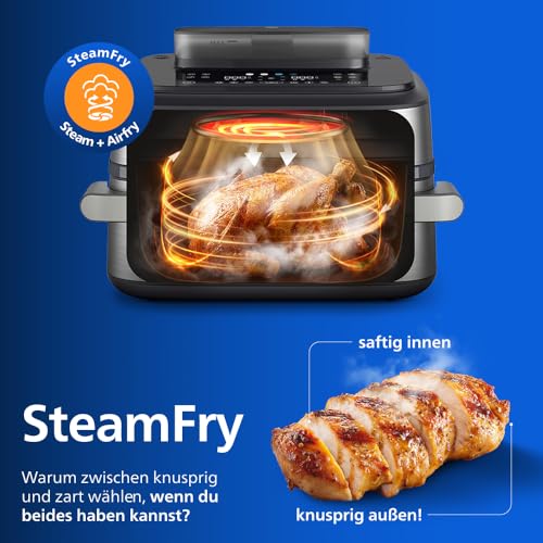 Philips Steam Airfryer 5000 Megabasket Hot Air Fryer, Silver, 9.5 L