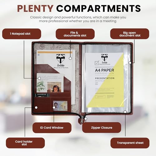Image of ZesTale PU Leatherette Files for Documents of 20 Leafs B4 Size (Bigger Than A4 Size) Folder of Hidden Handle Multipurpose Portfolio Professional Executive Document File Folder for Office(Color-Tan)