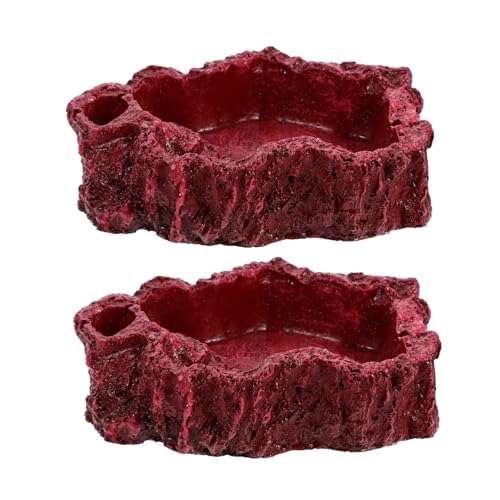BESTonZON 2Pcs Tortoise Water Dish Snake Water Bowl Durable Resin Reptile Feeding Hydration Natural Color for Enhanced Security for Lizards Spiders and Snakes