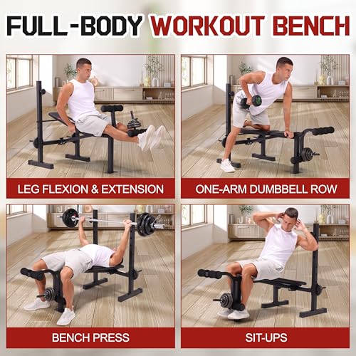 OPPSDECOR Multi-Function Weight Bench Set with Squat Rack Leg Extension & Leg Curl Adjustable Workout Bench for Full Body Fitness Foldable Flat/Incline/Decline Upgrade Bench Press for Home Gym - Thumbnail 4