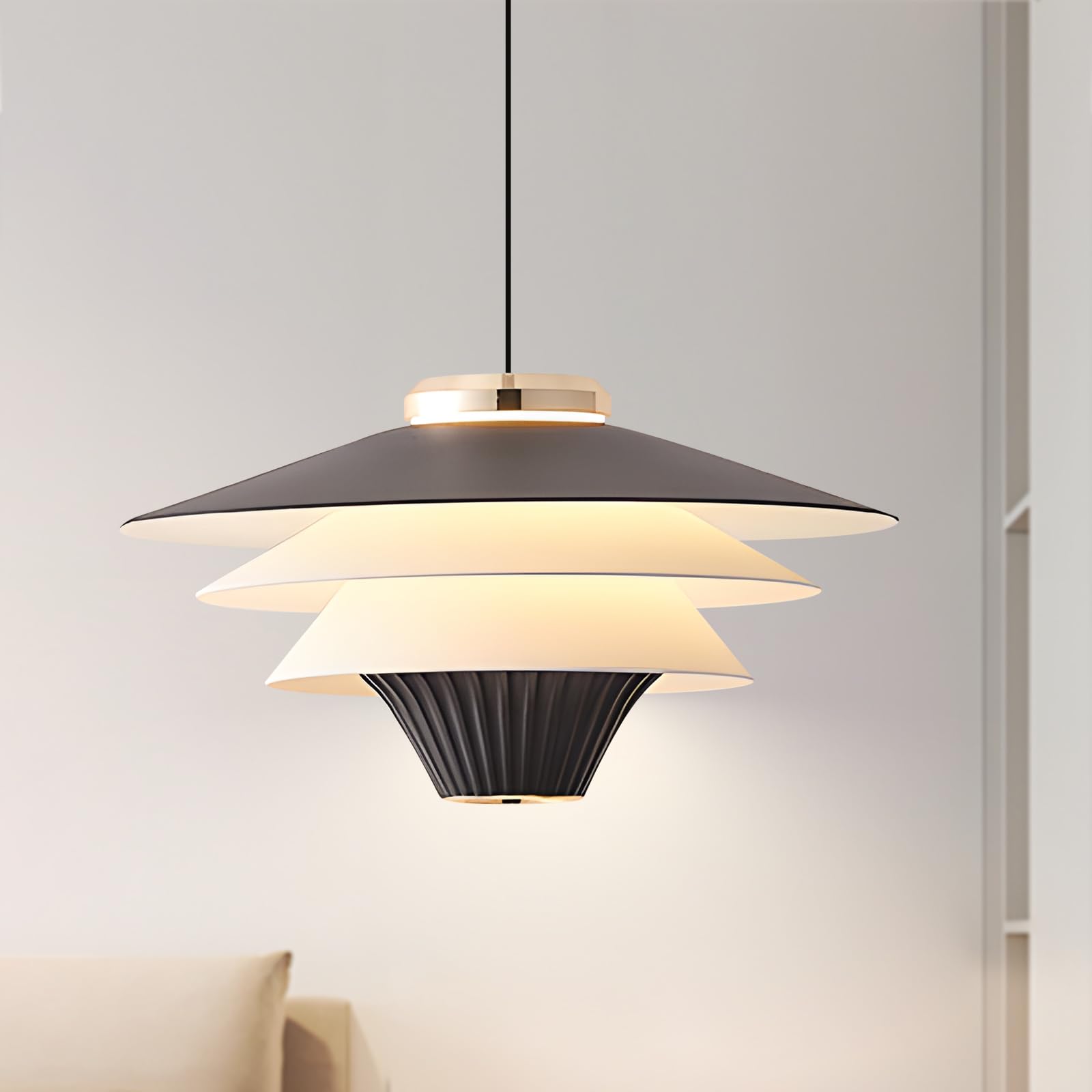 YATAI Modern LED Pendant Light Fixture, 10W, Conical LED Pendant Light with Adjustable Height, 4000K Color Temperature, 8.26" Cone for Kitchen/Bedroom/Living Room, Black