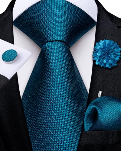 Image of DiBanGu Mens Zipper Tie Silk Pre-Tied Necktie with Gift Box | Jacquard Woven,Paisley Solid Plaid Pattern,6PCS with Pocket Square,Cufflinks and Lapel Pin,for Wedding Party Formal Business
