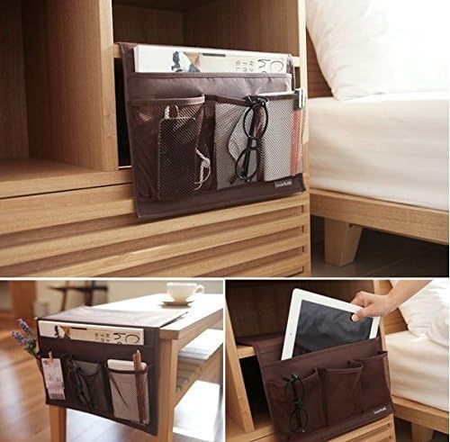 RosyLife Bedside Storage Organizer/Beside Caddy/Table Cabinet Storage Organizer Tablet Magazine Phone Remotes - All Within Arms Reach(Coffee-4 Pocket)