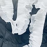 3 Yards Ruffle Pleated Chiffon Trim Two Layer Trimmer Dress Bag Decoration Tulle Fabric Applique Craft Sewing (White)