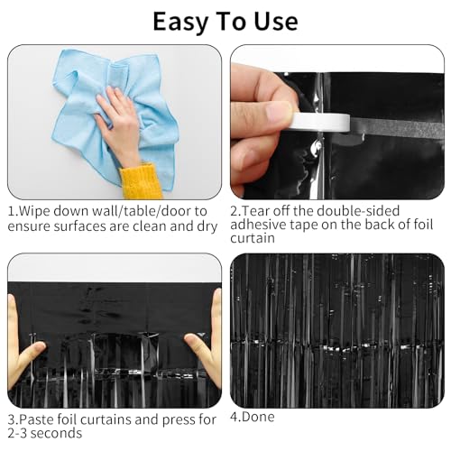 Image of Thicken Black Tinsel Backdrop Curtains 2 Pack 3.2 x 8.2 FT, Black Streamers, Birthday Decorations for Men, Foil Fringe Photo Backdrop for Retirement, Bachelor Party Decorations, New Years, Halloween