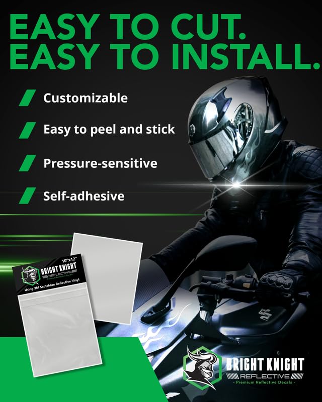 Image of Bright Knight Decals White 3M Reflective Tape - 10x12 Flat Sheet Vinyl Motorcycle Helmet Stickers, Waterproof Safety Vinyl Wrap, Reflective Stickers for Helmet, Hard Hats, Cars, Bikes & Rims
