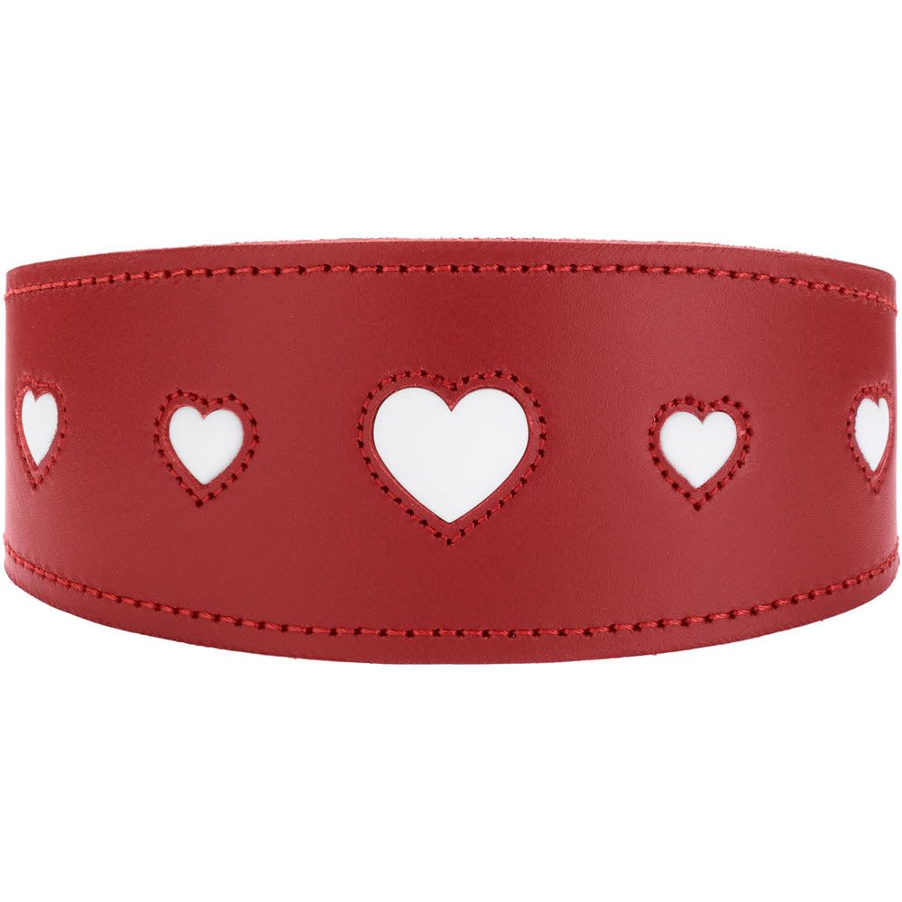HUNTER Collare per levriero Love, colore: rosso/nero, morbida pelle bovina robusta, cuori cuciti singolarmente, forma più ampia, imbottita, alta, made in Germany, taglia 42