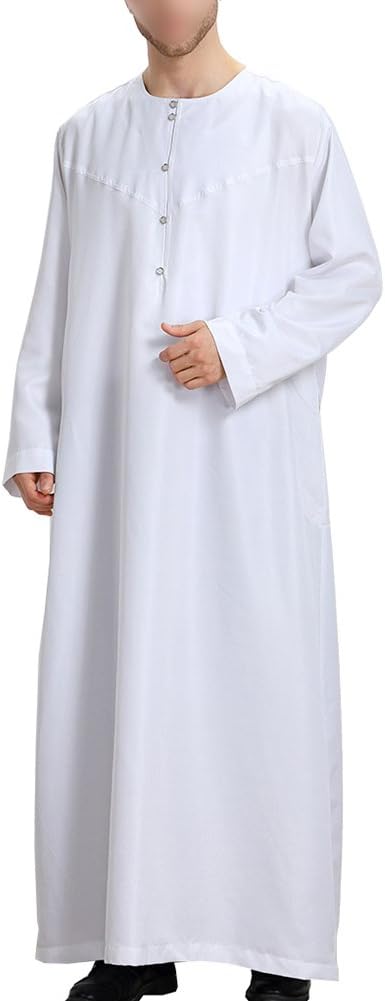 Goyajun Muslim Arab Middle East Men's Robes - Long Sleeve Solid Color Saudi Style Dishdasha Ethnic Clothing Pakistan Hindu Jewish Islamic Kaftan
