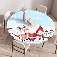 Morbuy Xmas Nappe Ronde Noël Imprimer Lavable Anti Taches Nappe Exterieur, Jardin Nappe De Table Avec Bord Élastique Pour Cuisine Anniversaire Fête