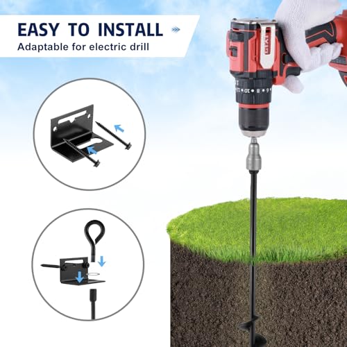 MIXXIDEA 24 in Mobile Home Anchors, Metal Ground Anchor Screw in, Heavy-Duty Earth Anchors with Adapter for Drill, Anchor Kits Set of 4 for Storage Shed, Swing, Trampoline, Tent (Black-4pk)