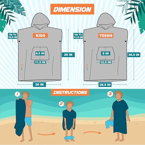 SUN CUBE Kids Changing Robe Surf Poncho, Kids Beach Towels, Hooded Towel for Toddler Bath Pool, Microfiber Quick Dry Wearable Towel Poncho with Hood, Swim Towel for Boys Girls 3-7 Years, Black2