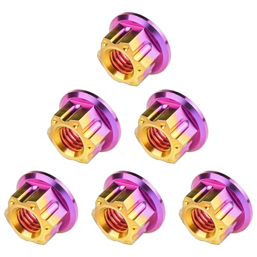 Image of Titanium M6 M8 M10 M12 M14 M16 Flange Bolt Nut Bicycle Motorcycle Rear Axle Car Modification Accessories Pack of 6 (M6 Pitch 1.0mm, Purple Gold)
