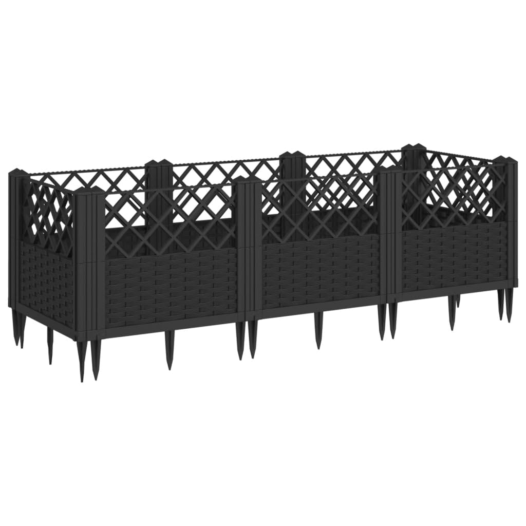 vidaXL Fioriera da Giardino con Picchetti Nera 123,5x43,5x43,5 cm PP