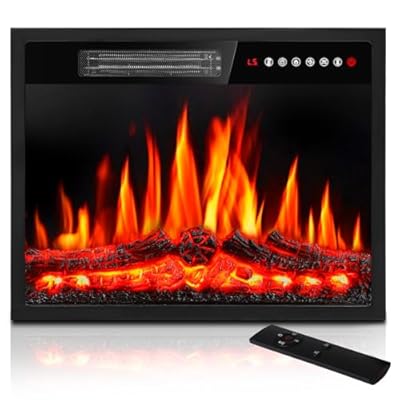 PRETZI 23 inch Electric Fireplace Insert Heater, Recessed Mounted Fireplace with Remote Control & Touch Screen, Adjustable LED Flame Effects, Small Electric Stove for TV Stand, 750/1500W