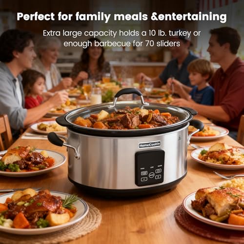 Image of HOMECOOKIN Slow Cooker, Extra Large 10 Quart Programmable Slow Cookers, Dishwasher Safe Glass Lid & Crock, Kitchen Appliance for Families and Gatherings,Stainless Steel