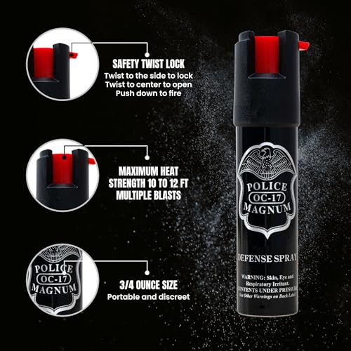 Police Magnum Compact Pepper Spray Self Defense- Tactical Maximum Heat Strength OC- Small Discreet Carry Canister- Made in The USA - Image 5