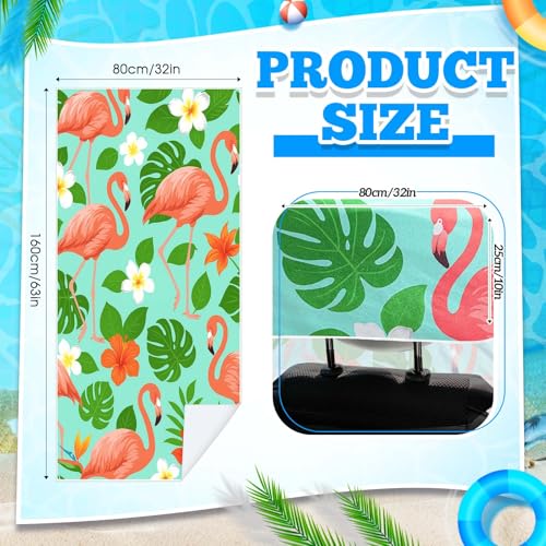Image of Hahafelt 2 Pack Car Seat Towel Cover with Storage Bag, Green Leaf Flamingo | 63 x 32 in Car Towel Seat Cover Non Slip Waterproof, Gym Workout Swimming Running, Machine Washable Sweat Absorbent Protector