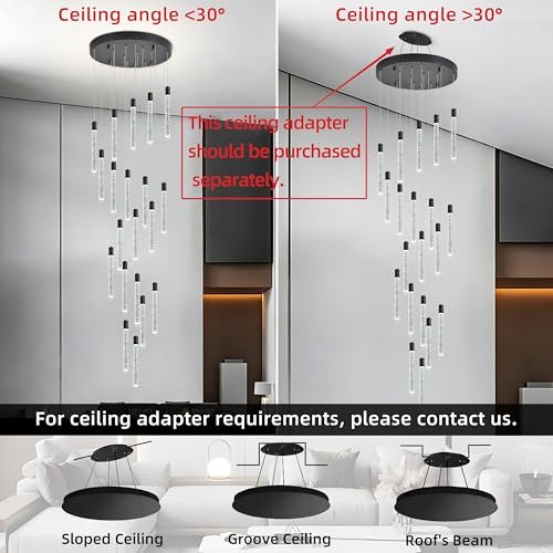Image of 20-Lights Bubble Crystal Chandelier for Entryway High Ceiling,Black
