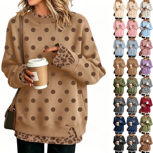 Brown Leopard Sweatshirt Women Oversized Crewneck Cheetah Print Graphic - image 1