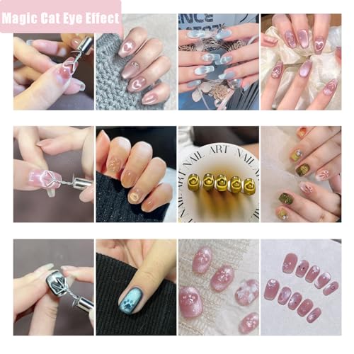 Image of 3 in 1 Cat Eye Gel Polish Double-Head Magnet Wand + 1Pc Strong Cylinder Cat Eye Magnet + 5Pcs Iron Wire for Heart Cat's Paw Cat Eye Effect for Home Salon Nail Art Tools