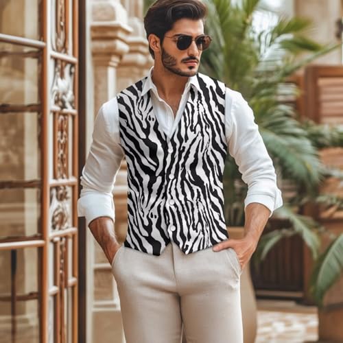 TOADDITDO Animal Print Suit Vest for Men Breathable Buttons Up Waistcoat Slim Fit V- Neck Tuxedo Vests Soft Party2