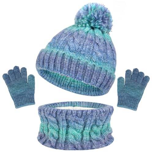 Kids Winter Hat Gloves Scarf Set Girls Knitted Warm Thick Lining Sets Suitable for Boys and Girls Aged 3 to 10