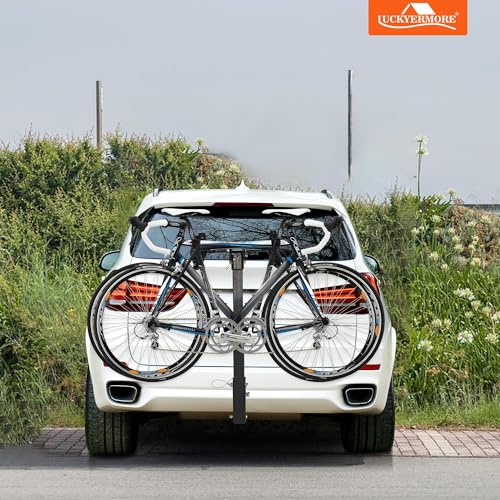 LUCKYERMORE Bike Rack for SUV, 3 Bike Rack Hitch Mount, Hitch Bike Rack Capacity Up to 132lbs Foldable Bicycle Rack Carrier with Rubber Straps, Bike Rack with 2\" Hitch for Cars