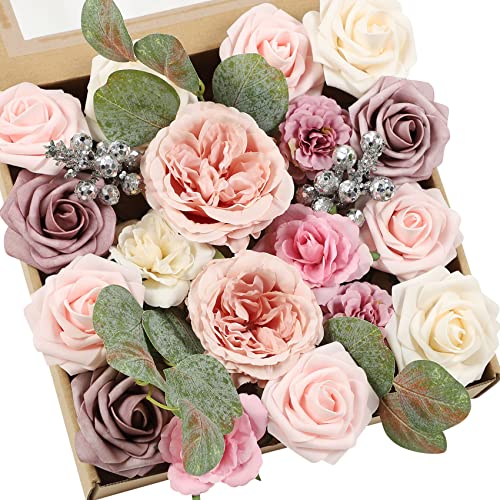 famibay Künstliche Blumen Rosen Rosa Schaumrosen mit Stiel Kunstblumen Rosenköpfe Seidenblumen Hochzeit Blumen für DIY Hochzeit Blumensträuße Braut Zuhause Dekoration