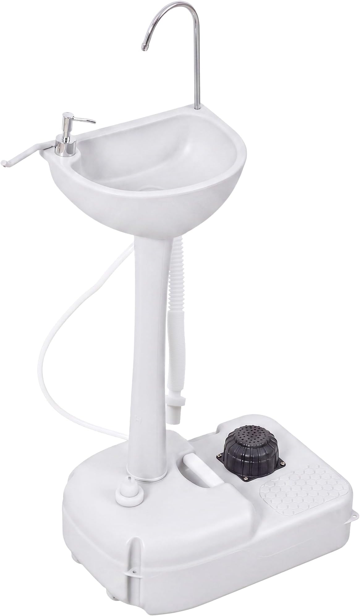 kleankin Portable Camping Sink, Portable Sink Hand Wash Station with 4.5 Gallon (17L) Tank, Rolling Wheels, Soap Dispenser, Towel Holder for RV, Outdoor Events, Gatherings, HDPE, White