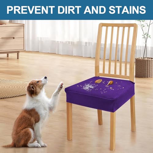 Image of Smiry Waterproof Seat Covers for Dining Room Chairs, No Rear Covers | Stretch Jacquard Removable Washable Chair Seat Slipcovers Protector, Set of 4, Violet
