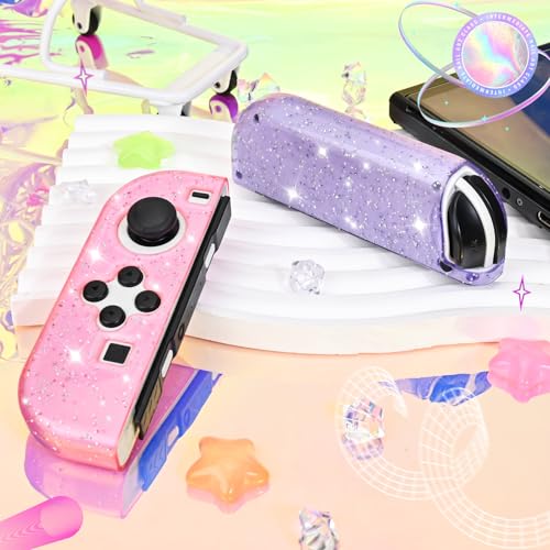 DLseego Protective Cover for Switch/Switch OLED Controller,Transparency Glitter Soft TPU Handle Protector Grip Case Shell,Pink+Purple - Image 4