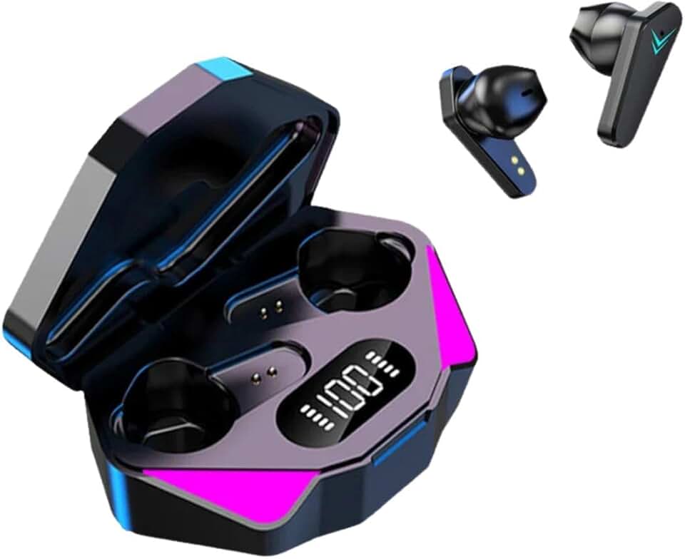 Fone de Ouvido Bluetooth 5.0 Gamer com Microfone Intra-Auricular Carregamento rápido sem fio Baixa Latencia Cancelamento de ruído resistente a água Modo de Jogo e Modo de Musica