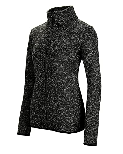 Dolcevida Women's Long Sleeve Sweater Fleece Zip Up Speckled Jacket With Pockets (Black Mix, L) #TOP1