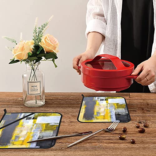 Grey And Yellow Abstract Art Painting Pot Holders Set Of 2 Kitchen Heat Resistant Potholder For Microwave Cooking Baking Oven End Dishes And Bbq #TOP5