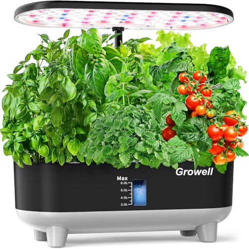 Hydroponics Growing System Kit 16 Pods Indoor Garden with 28W Full Spectrum LED Grow Light Auto Timer 3 Smart Light Modes 8L Large Herb Garden Ideal Gardening Gift for Women Men Black