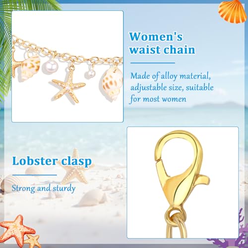 Seashell Starfish Waist Chain Belt for Women Mermaid Costume, Gold Starfish Body Chain with Seashell Pearls for Mermaid Outfit Beach Accessories Dress4